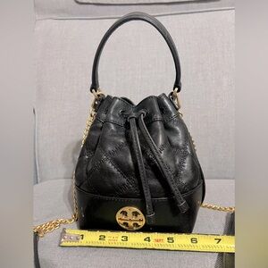 Tory Burch drawstring bucket bag gold hardware
